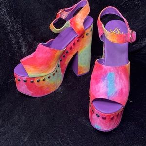 YRU rainbow tie dye daydream chunky platform heels